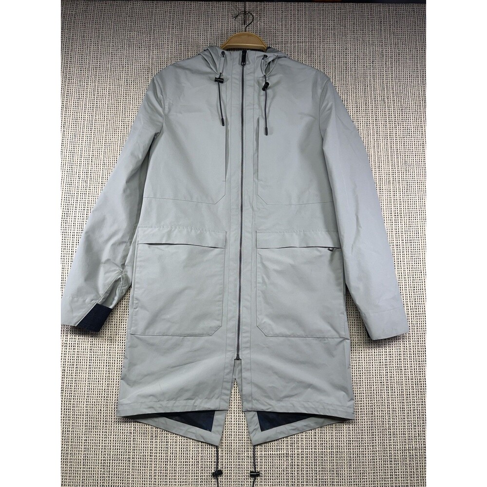 Ted Baker Hooded Raincoat Jacket Womens Sz M Gray Waterproof Fishtail Parka
